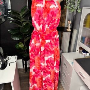 NY Collection Pink and Red Floral Maxi Dress